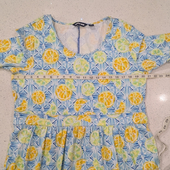 Land's End Orange Blue Lemon Limes Dress Short Sleeve Pockets Summer Tee Plus 18 - Picture 4 of 10